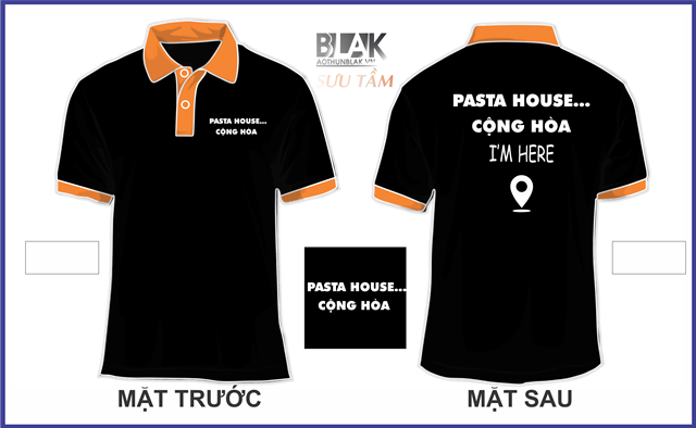 Mẫu áo thun đồng phục quán cổ bẻ màu đen - cafe Pasta House Cộng Hòa