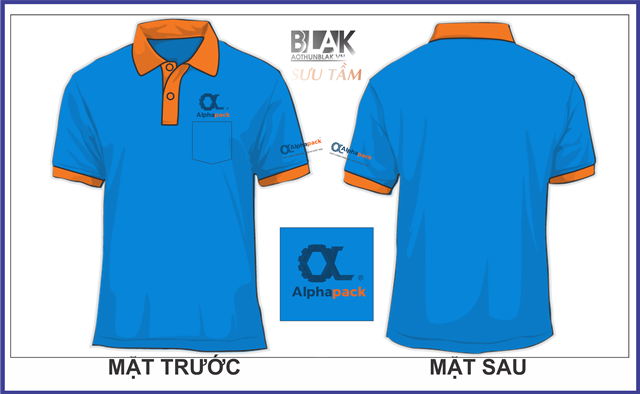 Mẫu áo thun đồng phục công ty cổ bẻ màu xanh za đậm Alphapack