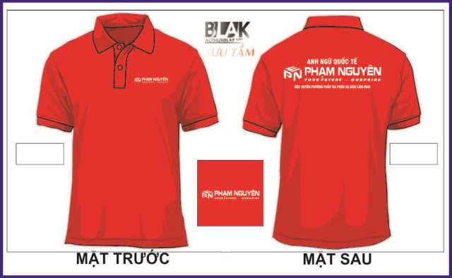 mẫu áo thun đồng phục công ty cổ bẻ màu đỏ - anh ngữ quốc tế phạm nguyên