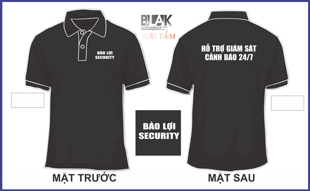 Mẫu áo thun đồng phục công ty cổ bẻ màu đen - bảo vệ Bảo Lợi Security