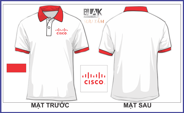 Mẫu áo thun đồng phục công ty cổ bẻ màu trắng Cisco