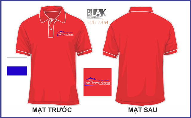 Mẫu áo thun đồng phục công ty cổ bẻ màu đỏ - du lịch Ast Travel Group