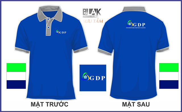 Mẫu áo thun đồng phục công ty cổ bẻ màu xanh bích - công ty GDP
