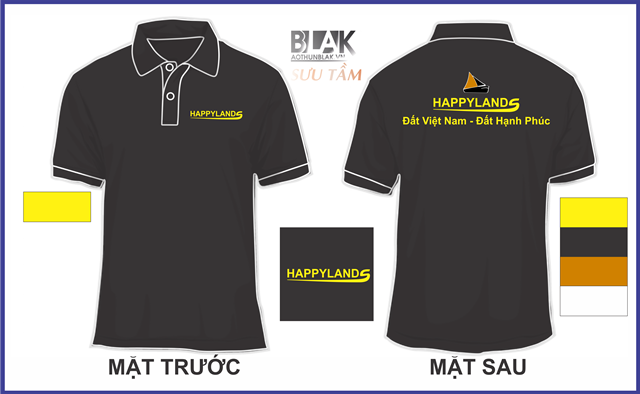 Mẫu áo thun đồng phục công ty cổ bẻ màu đen - happy land