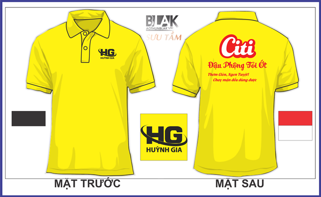 Mẫu áo thun đồng phục công ty cổ bẻ màu vàng - công ty Huỳnh Gia - Đậu phộng tỏi ớt