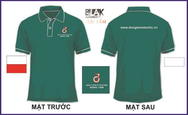 mẫu áo thun đồng phục công ty cổ bẻ màu xanh rêu - công ty kỹ thuật điện Đồng Tâm