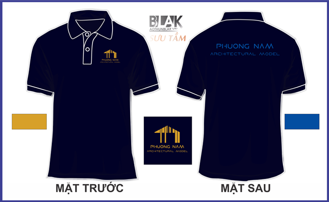 Mẫu áo thun đồng phục công ty cổ bẻ màu màu xanh đen - công ty Phương Nam