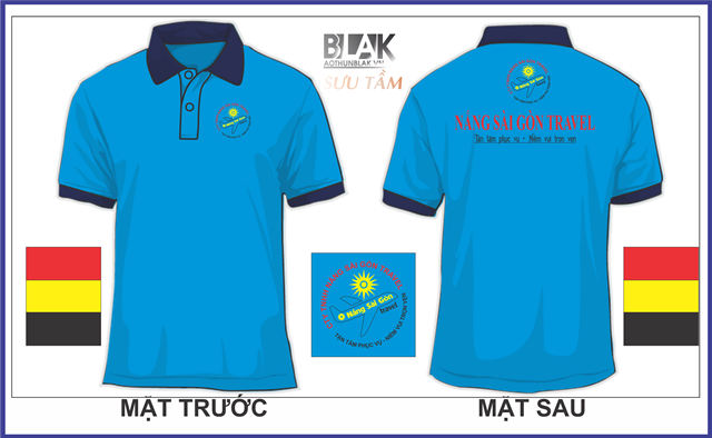 Mẫu áo thun đồng phục công ty cổ bẻ màu màu xanh za nhạt - công ty du lịch Nắng Sài Gòn Travel