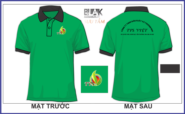 Mẫu áo thun đồng phục công ty cổ bẻ màu xanh lá - công ty sản xuất và thương mại TPS VIỆT