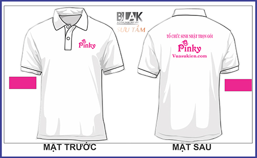 mẫu áo thun đồng phục công ty cổ bẻ màu trắng -công ty tổ chức sự kiện sinh nhật Pinky